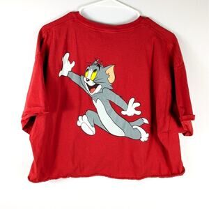 Red Tom & Jerry Graphic Crop Top - Women's Cute Cartoon Tee